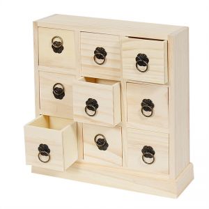 Unfinished wood decorable DIY jewelry box with 9 drawers ― Contieurope